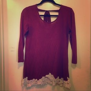 Charming Charlie Maroon Top with Sheer Bow